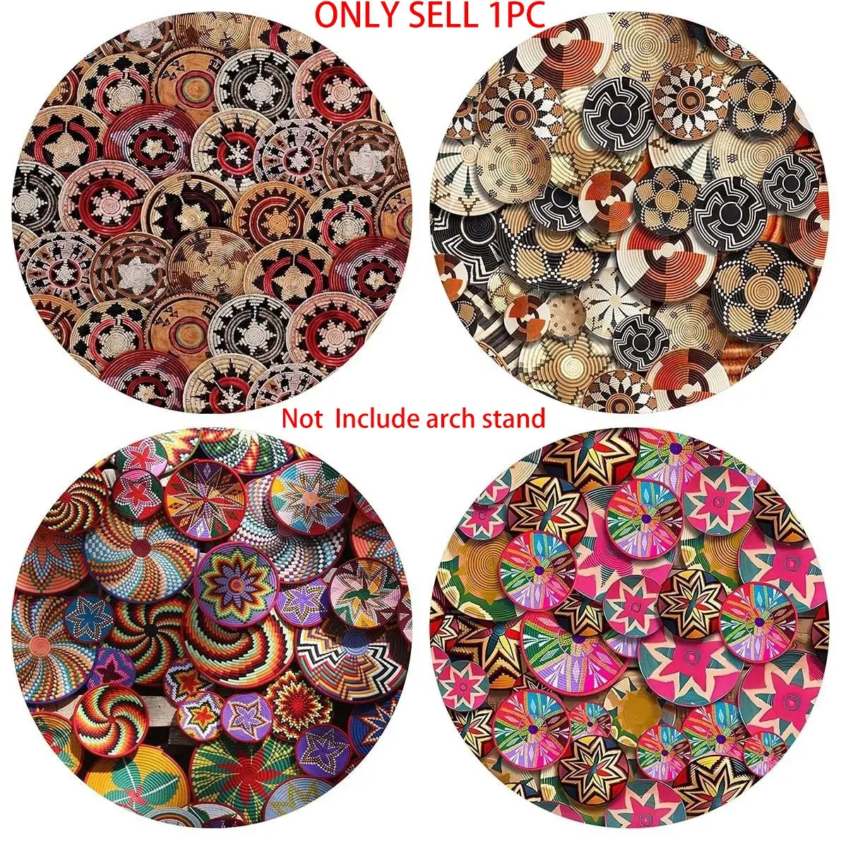 Traditional Ethiopian Floral Pattern Africa Colorful Basket Round Backdrop Cover, Perfect for Mexican Themed Decorations, Wedding Party Decorations, Wedding Reception Backdrop, Cultural Tradition Events & Festival Celebrations