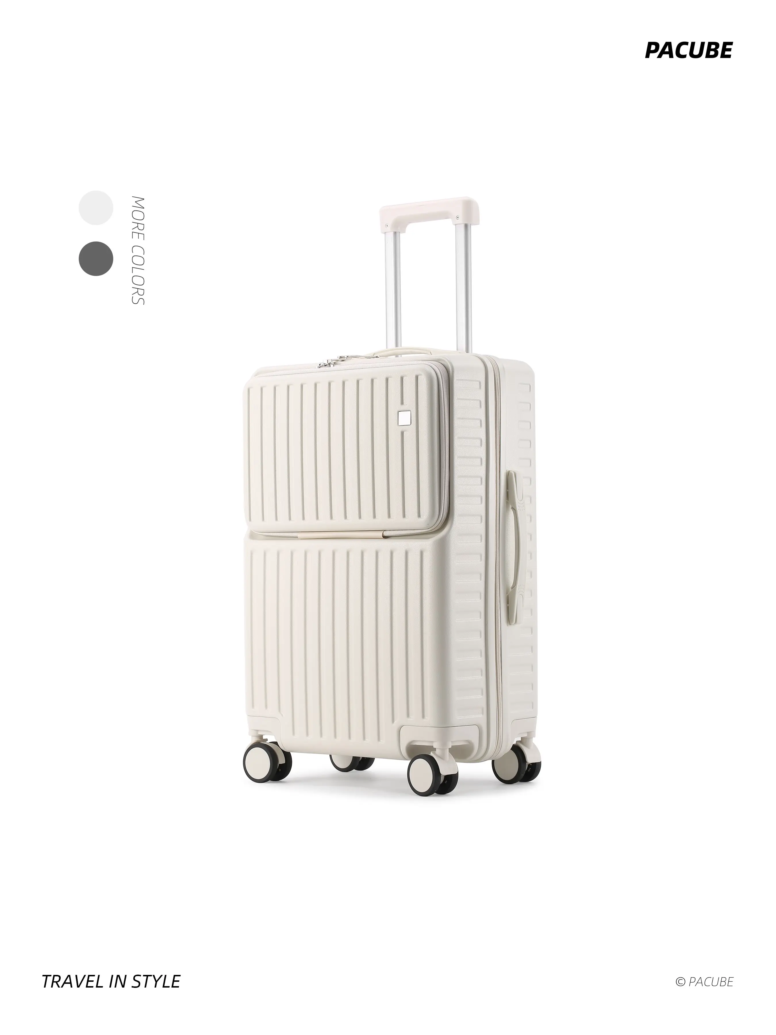 20" Carry-On Suitcase with Front-Opening Design, Quick-Access Front Compartment, Vertical Stripe Hard Shell, Ideal for Business Travel & Daily Commute, Carry On Luggage