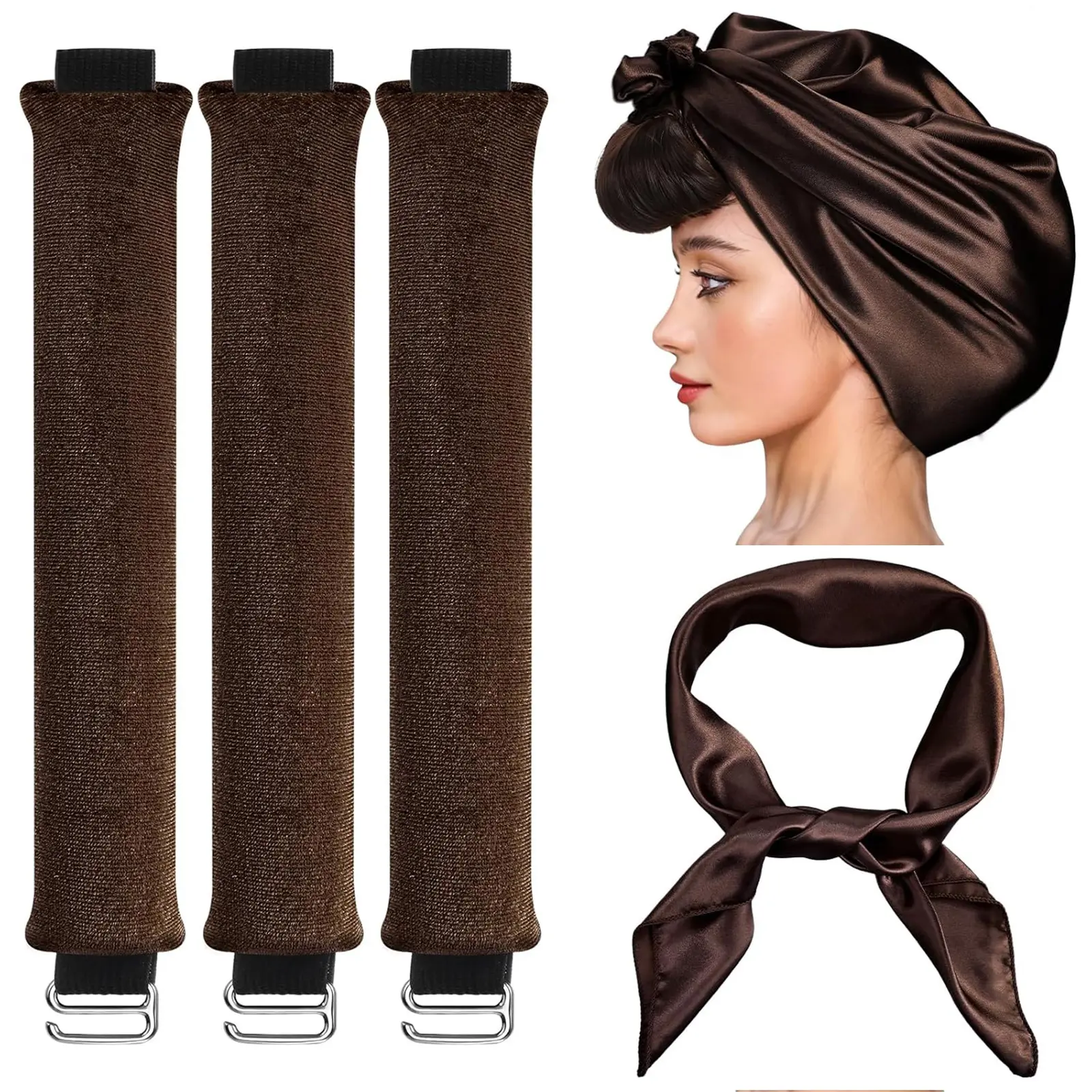 3 Pack Heatless Curls No Heat Curling Rod with Silk Scarf, Velvet Hair Curlers to Sleep in Curls with Hook  Rods Headband with Silk Scarf Curl Styling Kit for Long Medium Hair