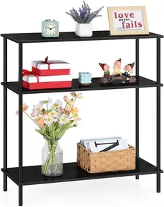 Industrial Console Table 3 Tier Entryway Table Narrow Sofa Table Behind Couch for Foyer, Hallway, Living Room, Office, Black