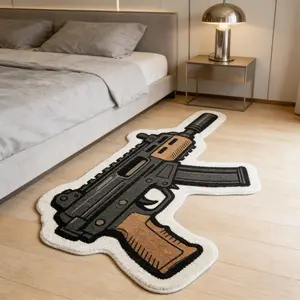 American Retro Gun-Shaped Carpet, Creative Design Gaming Room Rug, Soft Comfortable Area Rug, Multifunctional for Hallway Living Room Bedroom, Home Decorative Rug, Gaming Rugs