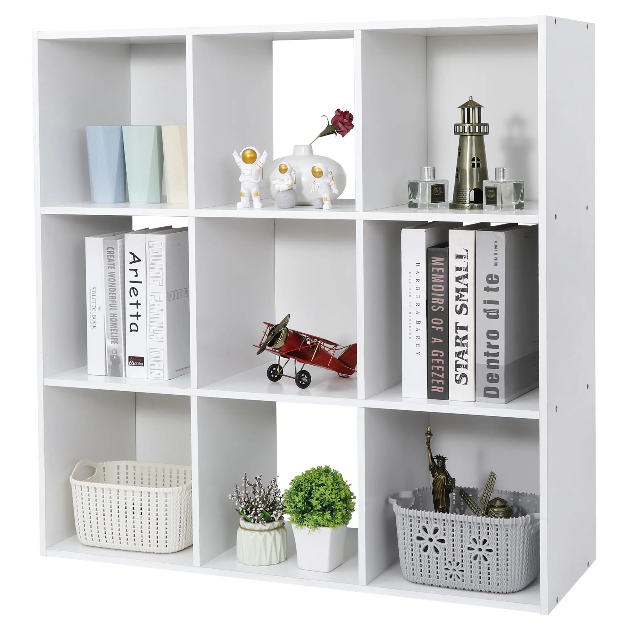Segawe 3x3 Cube Stackable Wooden Bookcase - Solid MDF Wood Chipboard Shelves, Home Office & Bedroom Storage Organizer, Bookshelf Storage,summerwins
