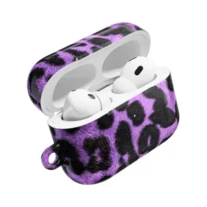 Purple Leopard AirPods Case, Y2K Aesthetic, Protective Hard Case, Stocking Stuffer, Clip Included
