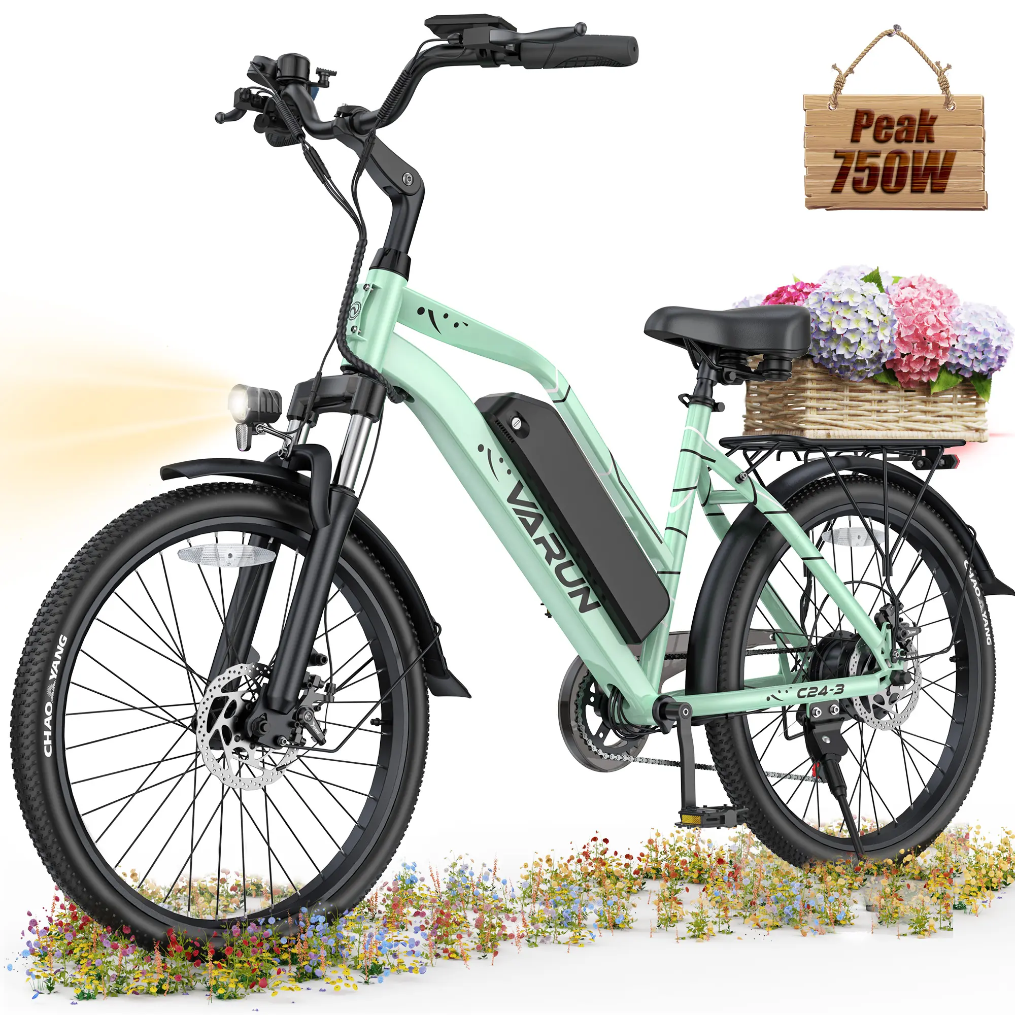 【VARUN】Adult Cycling Bike - 750W Peak Power Ebike for Adults, 48V Removable Battery, 7-Speed Gear System, Dual Disc Brakes, Constant Speed Cruise, 40+ Mi Range, Ideal for Commuting & Travel, Ebikes For Adults