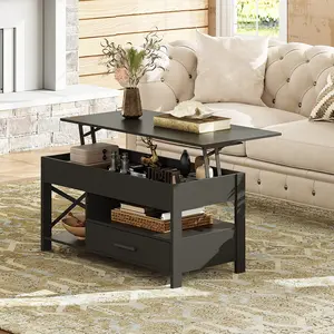 WLIVE Lift Top Coffee Table with Hidden Compartment, Storage Drawers and Storage Shelf for Living Room and Reception Room