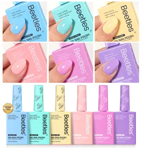 Beetles Gel Nail Polish Set Hema Free, 15ML Pastel Blue Yellow Pink Gel Polish Soak off Uv Led Lamp Baby Blue Yellow Purple Decorations Nail Art Colorful Bottle Summer Manicure Easter Gift for Women