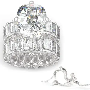 Jeulia Cushion Cut Three Sided Pave Sterling Silver Eternity Ring Set 925 Anniversary Birthday Engagement Valentines Wedding Elegant Jewelry Gift for Women Wife Girlfriend silver jewelry sterling silver jewelry 925 bridal  ring Sterling Silver Zircon