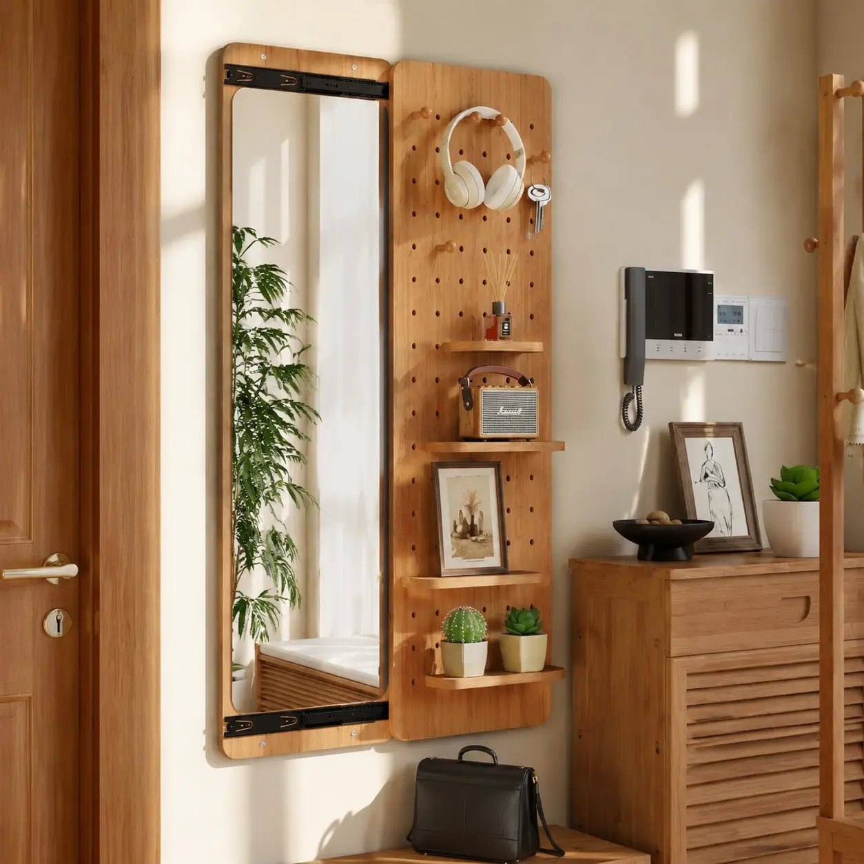 Littleox Slidable Retractable Wall Mount Full Body Mirror, Multi-Purpose Panel Design Space Saving Full Length Mirror 47.6"×15.5", Pullable Decorative Mirror for Tiny Bedroom, Entrance and Living Room Layout
