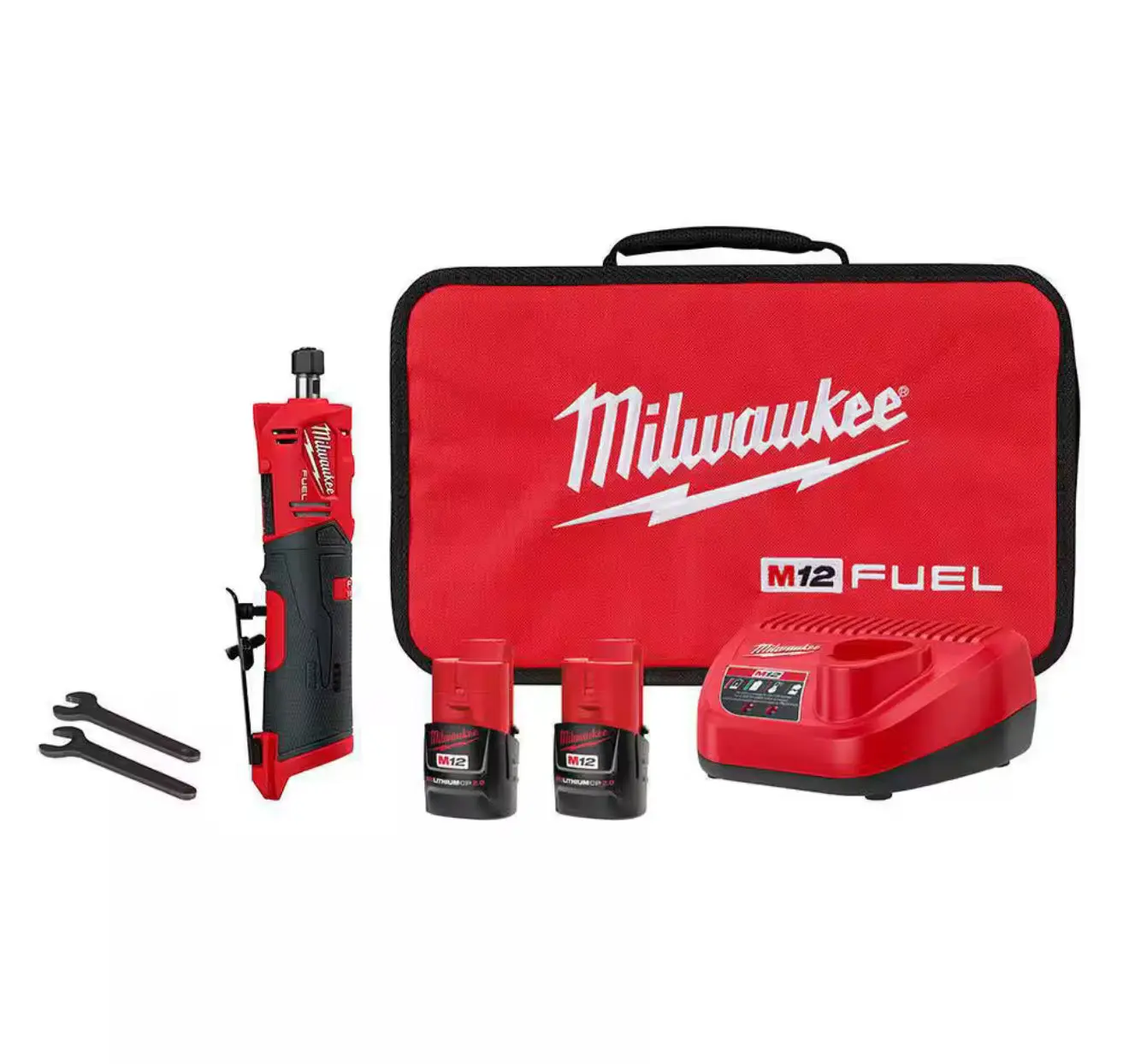 Milwaukee M12 Fuel 1/4” Straight Die Grinder Kit - 2x 2.0 Ah Batteries (2486-22), Cordless Power Tool Set, Angle Grinding Machine, Power Tools Set