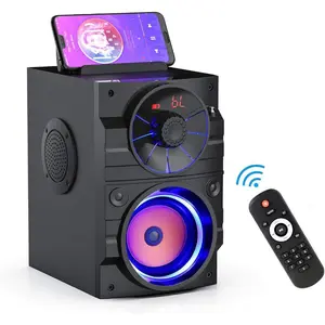 Portable Big Bluetooth Speakers with Light, Wireless with Subwoofer, FM Radio, LED Lights, EQ, Booming Bass, Bluetooth 4.2 Stereo Loud Outdoor/Indoor Retro, for Home, Camping, Travel