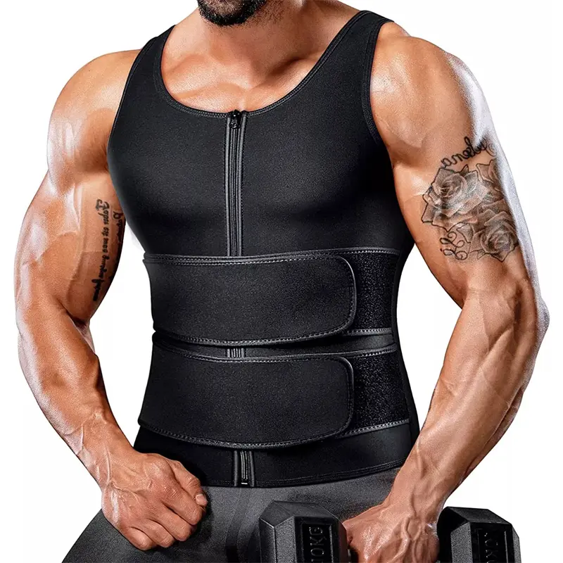 Cattibor Men's Neoprene Fitness Vest - Athletic Sports Clothing, Quick Dry Shaping Vest with Zipper, Adjustable Waist Trainer for Gym Workouts