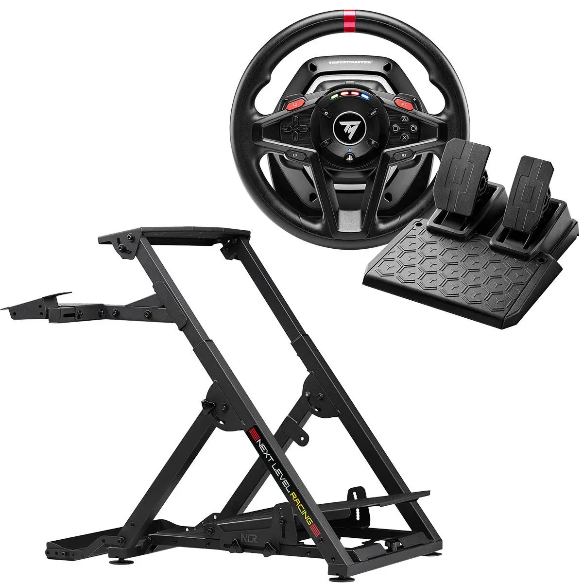 Next Level Racing Adjustable, Foldable, Compact, Durable Wheel Stand 2.0 Bundle with T128 Racing Wheel and Pedal Set, Accessories