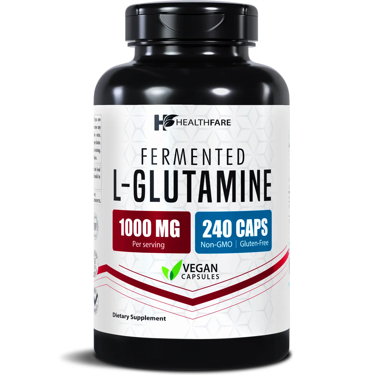 HealthFare L Glutamine 1000mg | 240 Vegan Capsules | Extra Strength Amino Acid Supplement | Supports Digestive Balance, Nutrient Absorption & Muscle Recovery | Non-GMO, Gluten-Free | Made in USA
