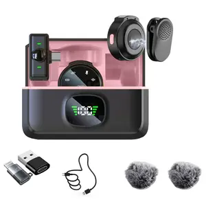 2 Pack Wireless Lavalier Microphone for iPhone 15, Android, USB C, ipad with Adapter Included, Noise Cancellation Mini Lapel Mic for YouTube, Recording, Vlog, Facebook Live Streaming