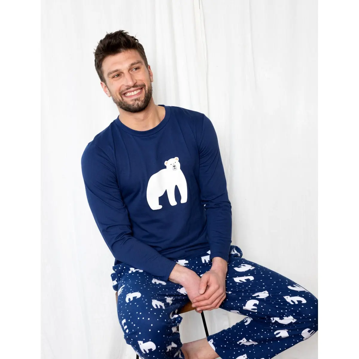 Mens 2pc Solid Top & Holiday Flannel Pants Pajama Set