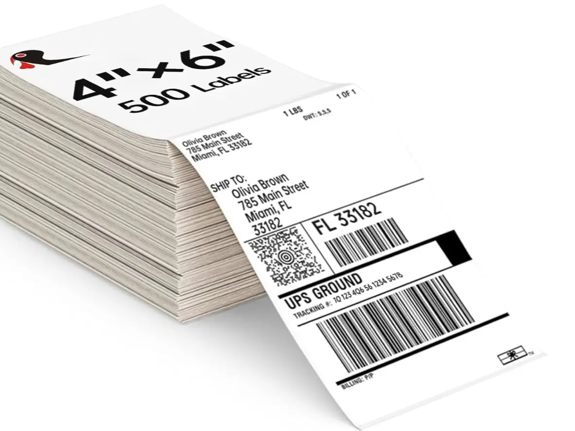 4x6 Thermal Shipping Labels - 500 Per Fanfold Stack, Waterproof, Non-Stick Backing, Compatible with Rollo, Zebra Printer, MUNBYN Label Printers, for Commercial Mailing, Supports PayPal Payments, 500 Labels