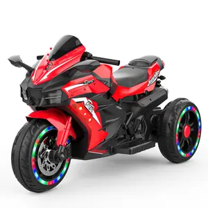 12V Kids Ride on Motorcycle Electric Kids Motorcycle Battery Powered for 2-5 Years Old Red with LED Lights & 3-Wheel Design for Balance