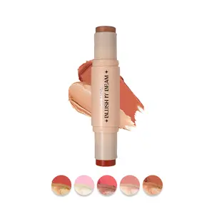 Blush N' Beam Highlighter & Blush Stick Makeup Radiant True Coral Luxe Peach 2-in-1 Creamy Blendable Texture Compact Vegan Cruelty-Free
