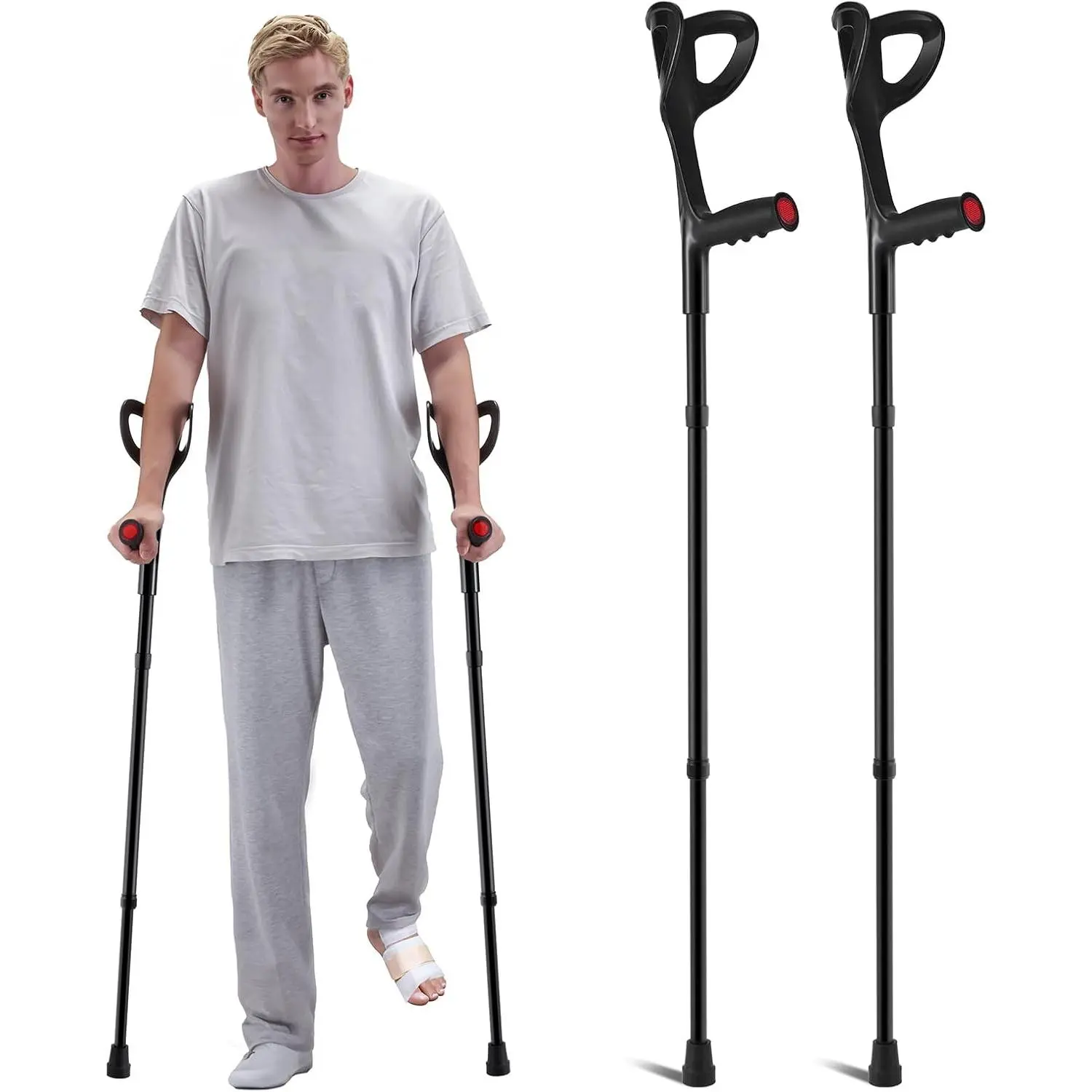 VEVOR Forearm Crutches for Adults, Folding Walking Forearm Crutches with 10-Level Adjustable Height, Lightweight Aluminum Medical Crutches with Open Cuff for Leg Injury Surgery Disabled, 1 Pair 350LBS Healthcare Tool