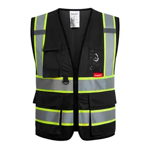 ProtectX 9 Pockets Black Safety Vest for Men Women High Visibility Reflective Vest for Construction Work