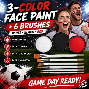 Veronni Face Paint Set, 3 Colors, 30g, Includes 6 Brushes, Water-Soluble, Non-Toxic, Easy to Clean, Perfect for Events and Parties