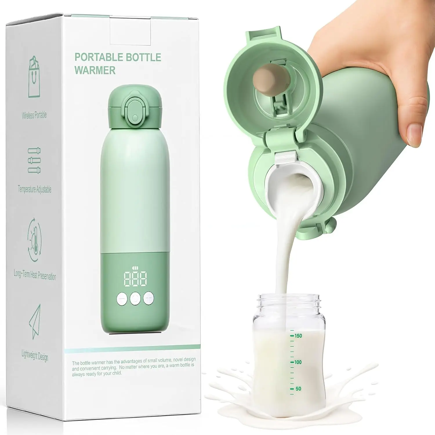 Portable Bottle Warmer for Travel 12oz- 80W Fast Heating, 316 Stainless Steel, 11400mAh Rechargeable Precise Temp Control & LED Display Safety Lock Cordless Travel Warmer for Breastmilk & Formula,mother gifts,baby items Feeding#SummerWins
