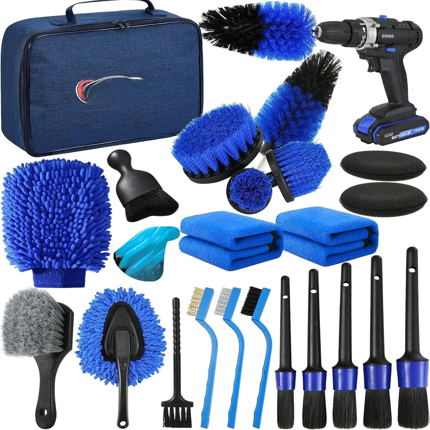 23 count  Detailing Kit,  Detailing Brush Set,  Wash Cleaning Kit,  Detailing Brushes, Professional  Care Kit for Interior Exterior Wheels, Blue
