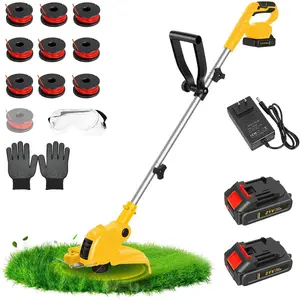21V Cordless Weed Wacker, Weed Eater   with 2 x2.0Ah  and 10 Spare Spools, 12''Grass Trimmer with Auto Line Feed, 2-in-1 Grass Trimmer& Edger Lawn Tool for Yard, Garden
