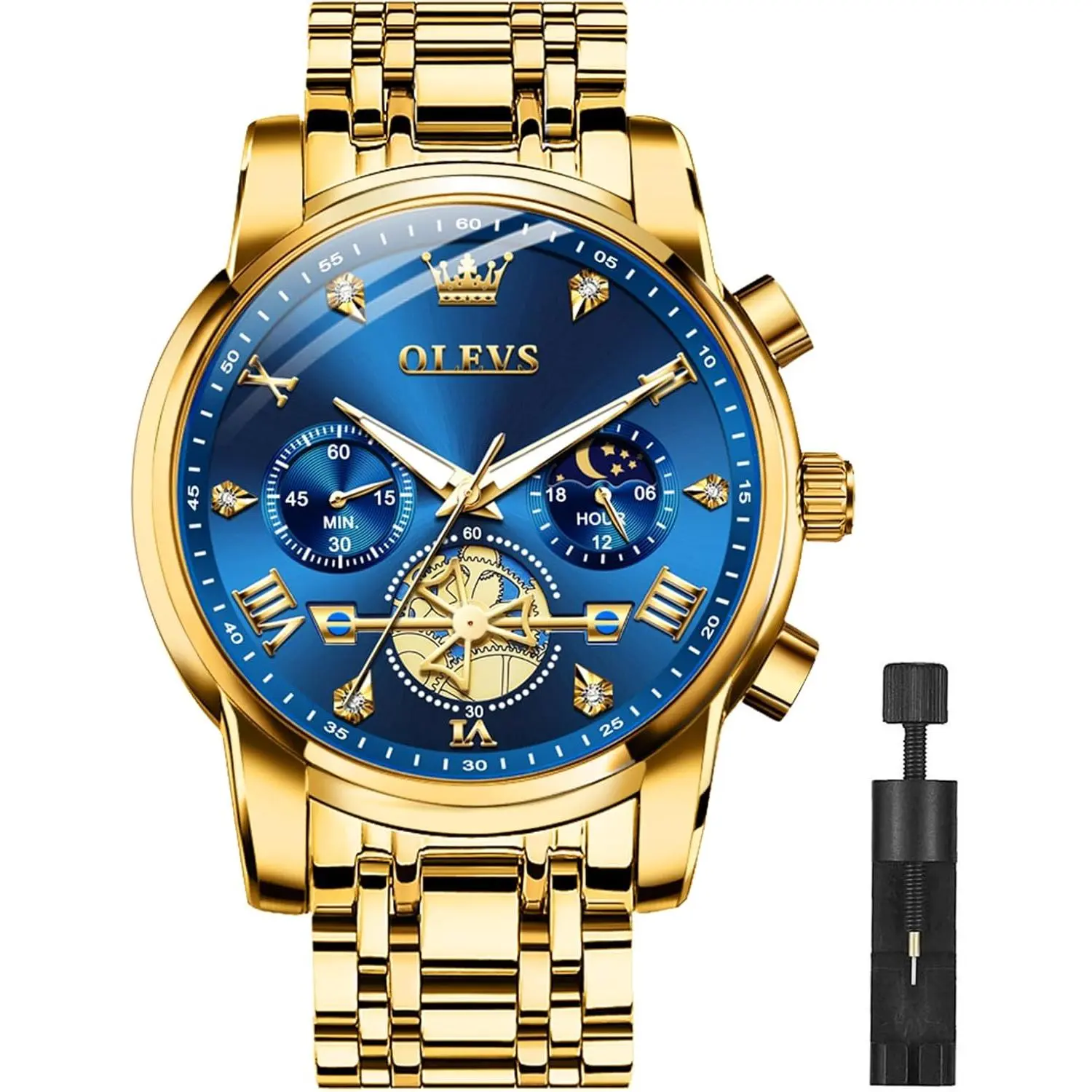 OLEVS Men Silver Watches,Men's Stainless Steel Chronograph Watch,Men Analog Quartz Watches,Big Face Men Watches,Luxury Waterproof Watch Men,Roman Numeral Dress Watch for Men Diamond Relojes De Hombre