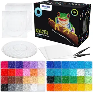 shinshin creation 24,000 Mini Fuse Beads Kit for Adults - 48 Colors Tiny 2.6mm Beads, 5 Pegboards, 2 Tweezers - Compatible with Hama, Melty, Iron Beads - Pixel Art Craft Kit