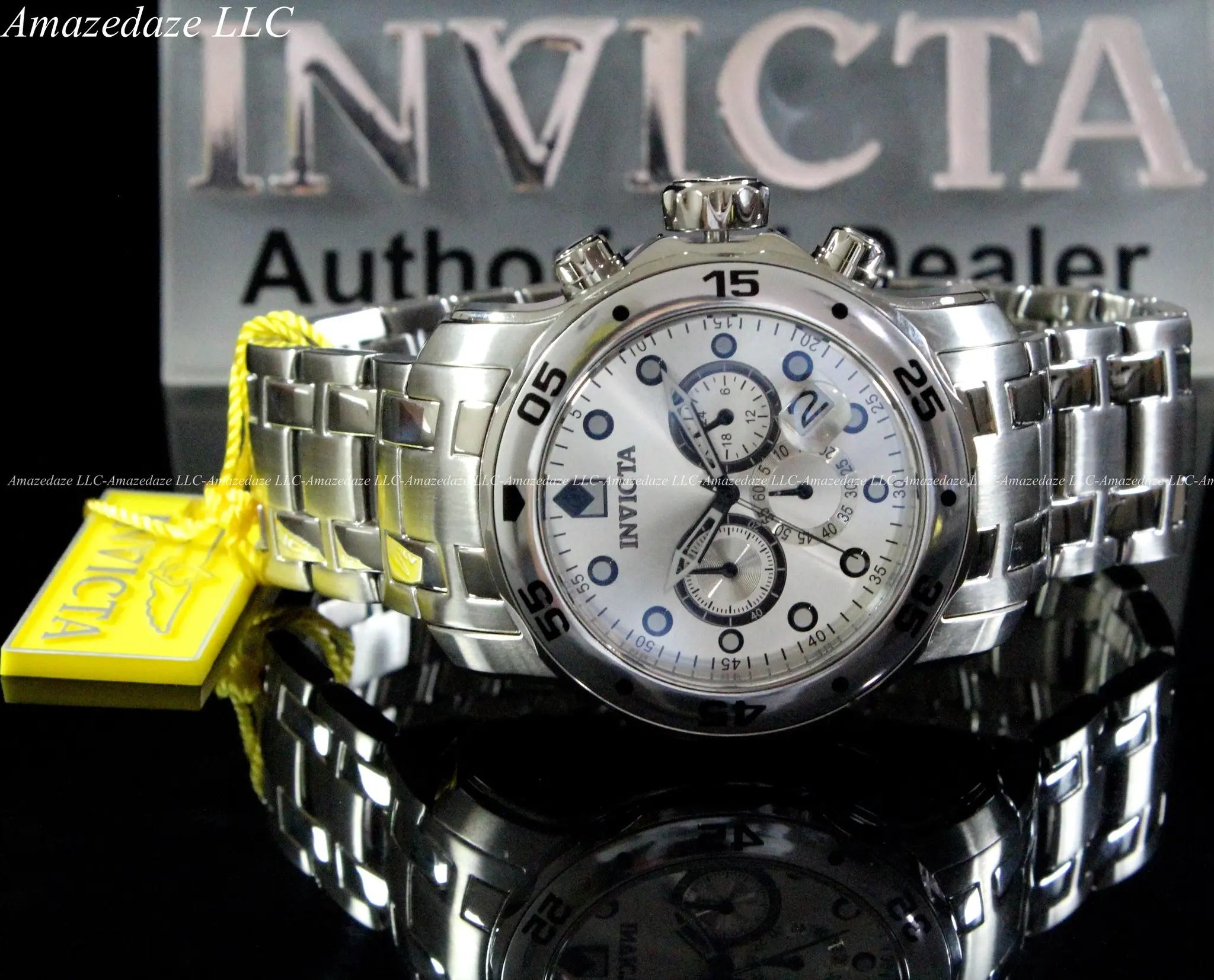 NEW Invicta Men's Pro Diver Scuba Dive Analog Watch - VD53 Chronograph, Stainless Steel Case, Silver Dial, Arabic Num. Markers, 100M - 200M Water Resistance, Model 0071, Date