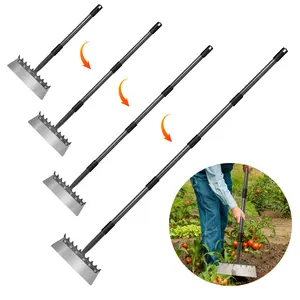2-in-1 Garden Hoe and Weed Puller Rake 75.83 Inch Adjustable Long Handle Dual Functionality for Efficient Gardening Tools for Farms Lawns Flower Beds