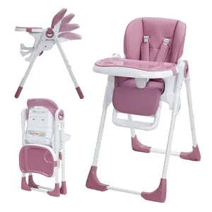 GARVEE Baby High Chair: Adjustable Height, Reclining Feature, Lightweight Aluminum Frame, Easy Clean Removable Tray, Foldable Design, Available in Lilac and Dark Gray, Ideal for Feeding and Playtime.