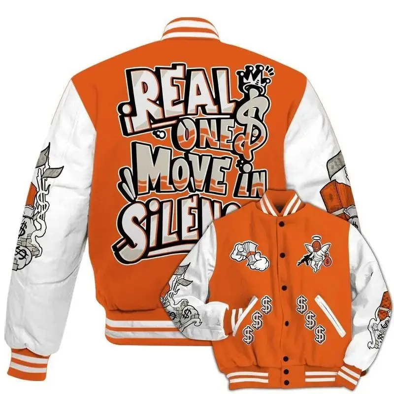 Dunkare High OG Starfish 1s Varsity Jacket - Ones Move In Silence Graphic All Over Print Letterman Jackets, Unisex Varsity Baseball Jacket, Casual Sport Streetwear Coat