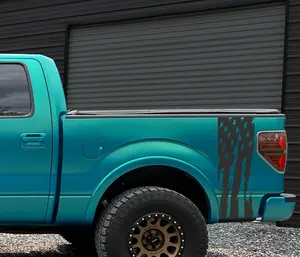 Universal Truck Bedside Tattered Flag Matte Black Vinyl Decal Set