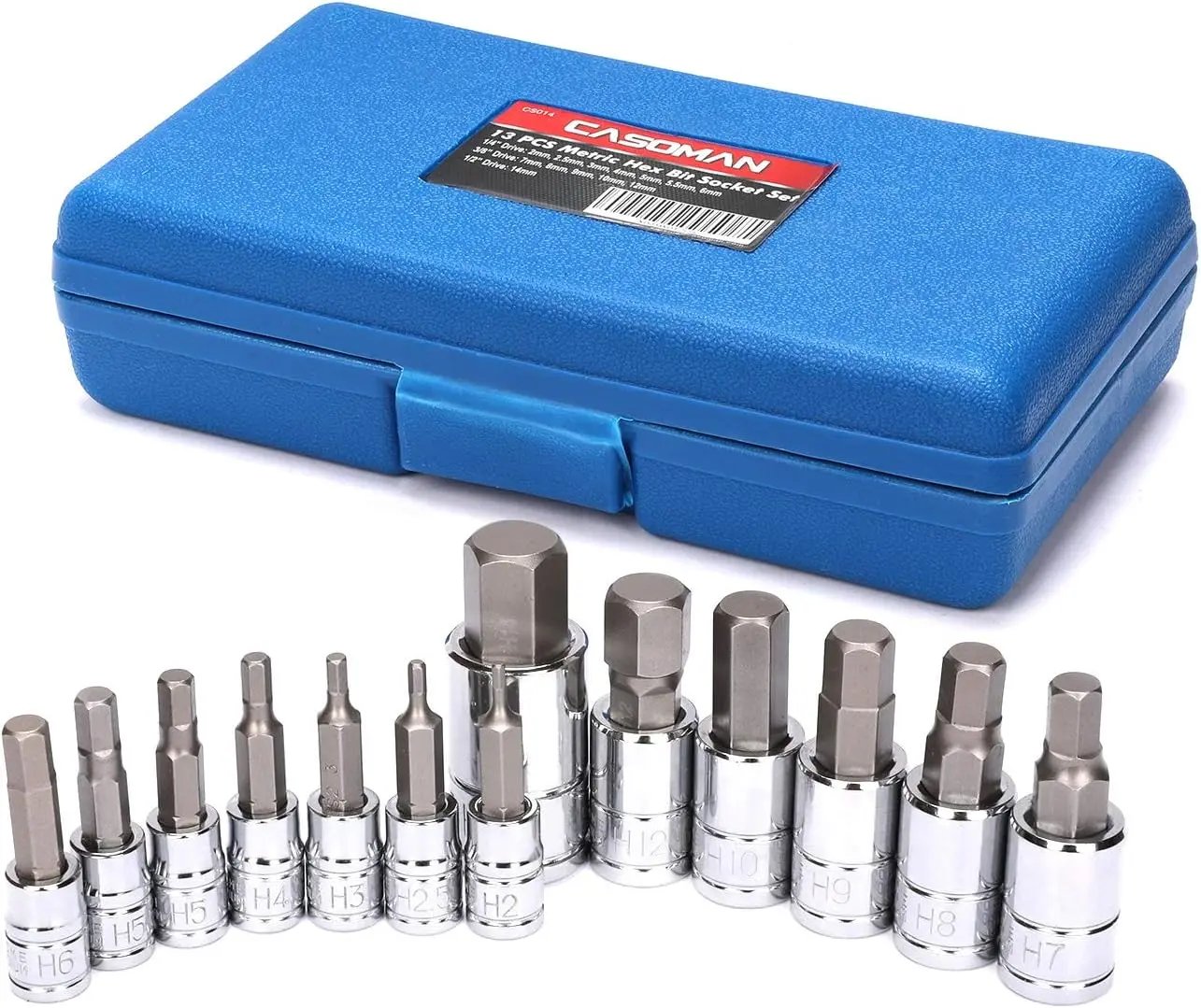 13-Count Socket Wrench Set, S2 Steel Metric Hex Bit Sockets, 2mm-14mm Range Bits
