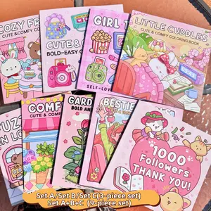 Series Cute Coloring Book Set, 3/9 Pieces, Rich Patterns, Enjoy Drawing Process, Stress Relief Art, Perfect Gift for Holidays