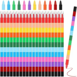 20 stackable crayons, stackable and buildable crayons, colorful stackable pencils, party gifts, DIY rainbow pencils suitable for school, office, birthday parties,  (bright colors, flat design)