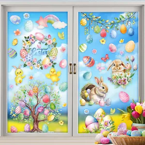 9PCS Easter Holiday Window Clings Set Bunny Egg Bird Decor for Home & Window Displays