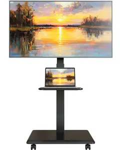 ECOTINY Steel Base Rolling TV Stand for 32-85 inch TVs up to 110 lbs, Leveling & Tilt & Swivel Mobile TV Stand with Hidden Wire Management, Height Adjustable Portable Tv Stand with Steel Shelf