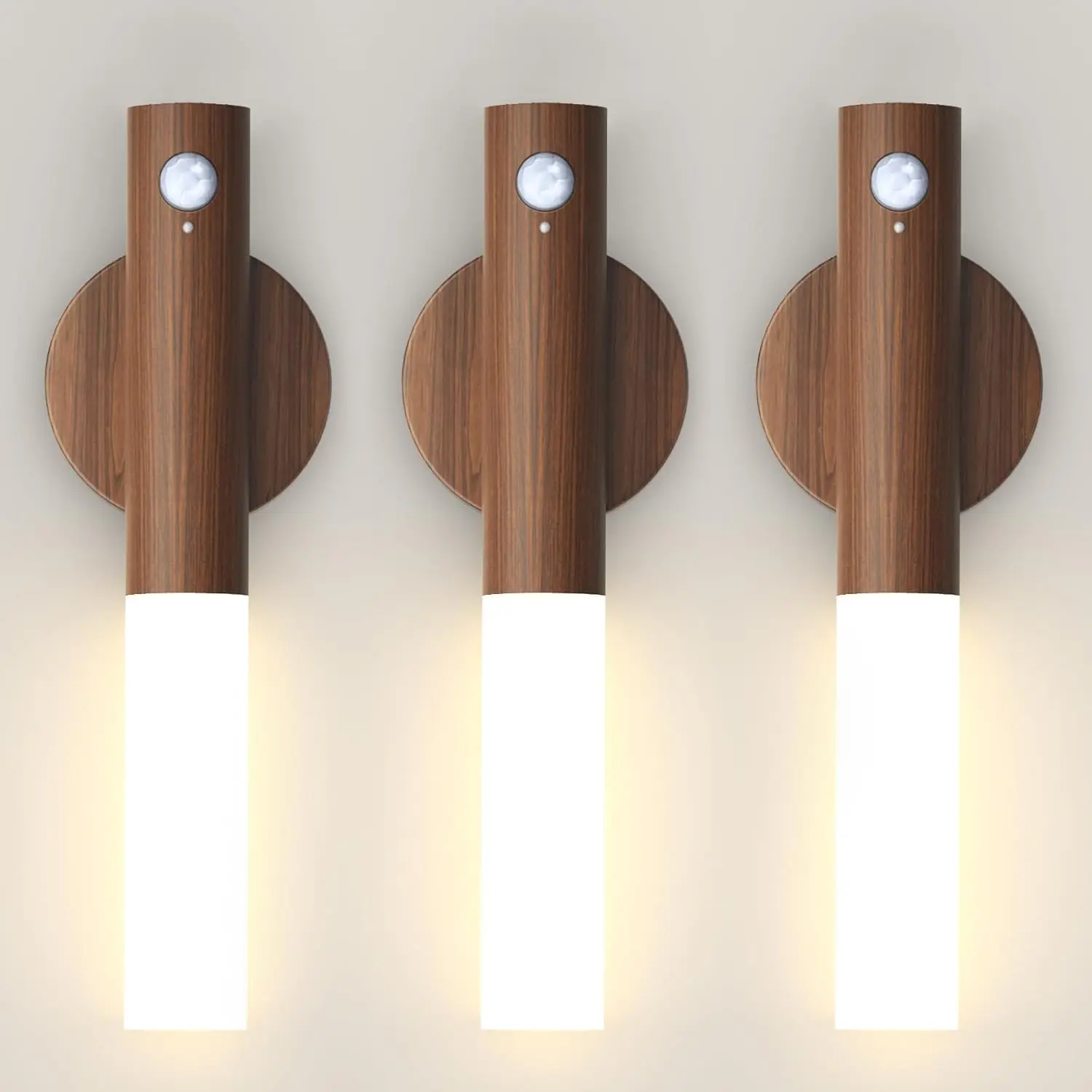 -Operated Motion Sensor Night Lights: 2200mAh Rechargeable Wall Sconces  Wall Lights  Stairway Lights Portable Hallway Light Wooden Wall Lighting for Bedroom Stair Picture