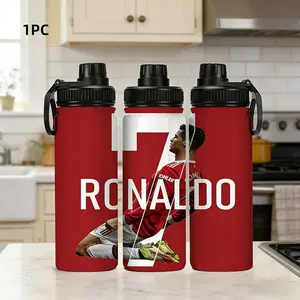 1pc 20oz Stainless Steel Thermos Mug - A Tribute to the Red Devils Legend! Cristiano Ronaldo Manchester United No. 7 Back View/Kneeling Design - Portable Sports Mug Suitable for Outdoor, Sports, and Indoor Use - Personalized Birthday/Holiday Gift
