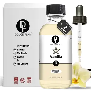 Dolce Flav Vanilla Extract with Other Natural & Artificial Flavors 2 Ounce Water Soluble Baking Creamy Flavor for Cocktails Coffee Ice Cream
