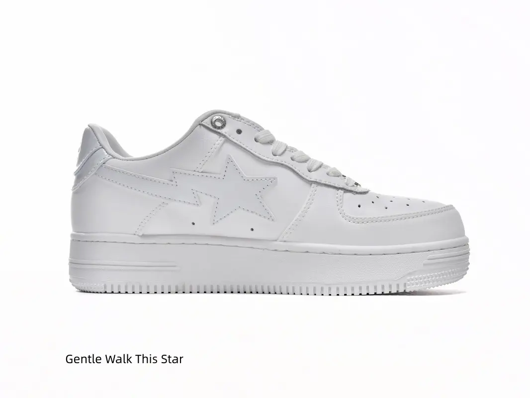 Lightweight Low Top Smooth Leather Casual Shoes For Men Women, Solid White Design With Embossed White Star Emblem Accent, Shock Absorbing Layered Midsole, Lace Up Sneakers Suitable For Daily Walking, Street Fashion, Minimal Outfits