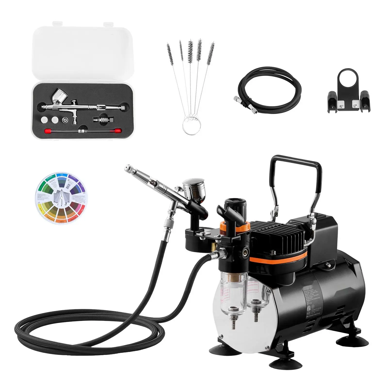 Airbrush Kit With 1/6 HP Air Compressor, Includes 1 Airbrush, 3 Tip Nozzles, And Flexible Hose; Adjustable Pressure Control For Fine Detail Painting, Hobby Modeling, Nail Art, Customizing Crafts, And Cosmetic Applications