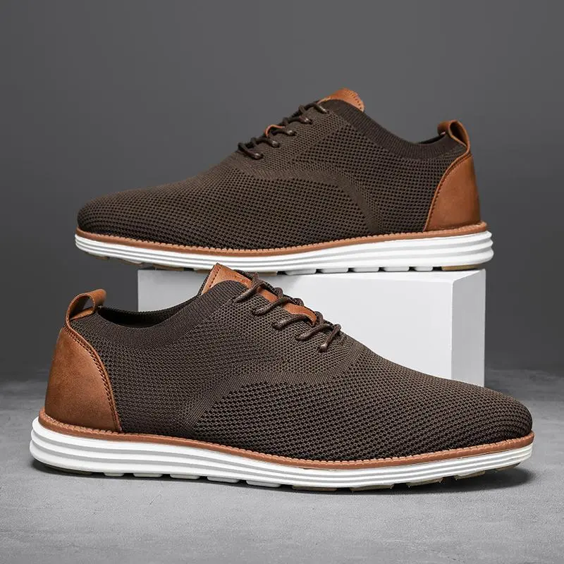 Men's Knit Mesh Lace-Up Oxford Footwear - Business Casual Comfortable Walk Trainers, Oxfords Shoe with Laces, Available in US 12-EU 46