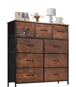9 Drawers Dresser for Bedroom, Tall Fabric Closet Chests Organizer Tower Furniture with Wooden Top Metal Frame for Clothes, Kids Room, Living Room, Hallway, Entryway,Brown