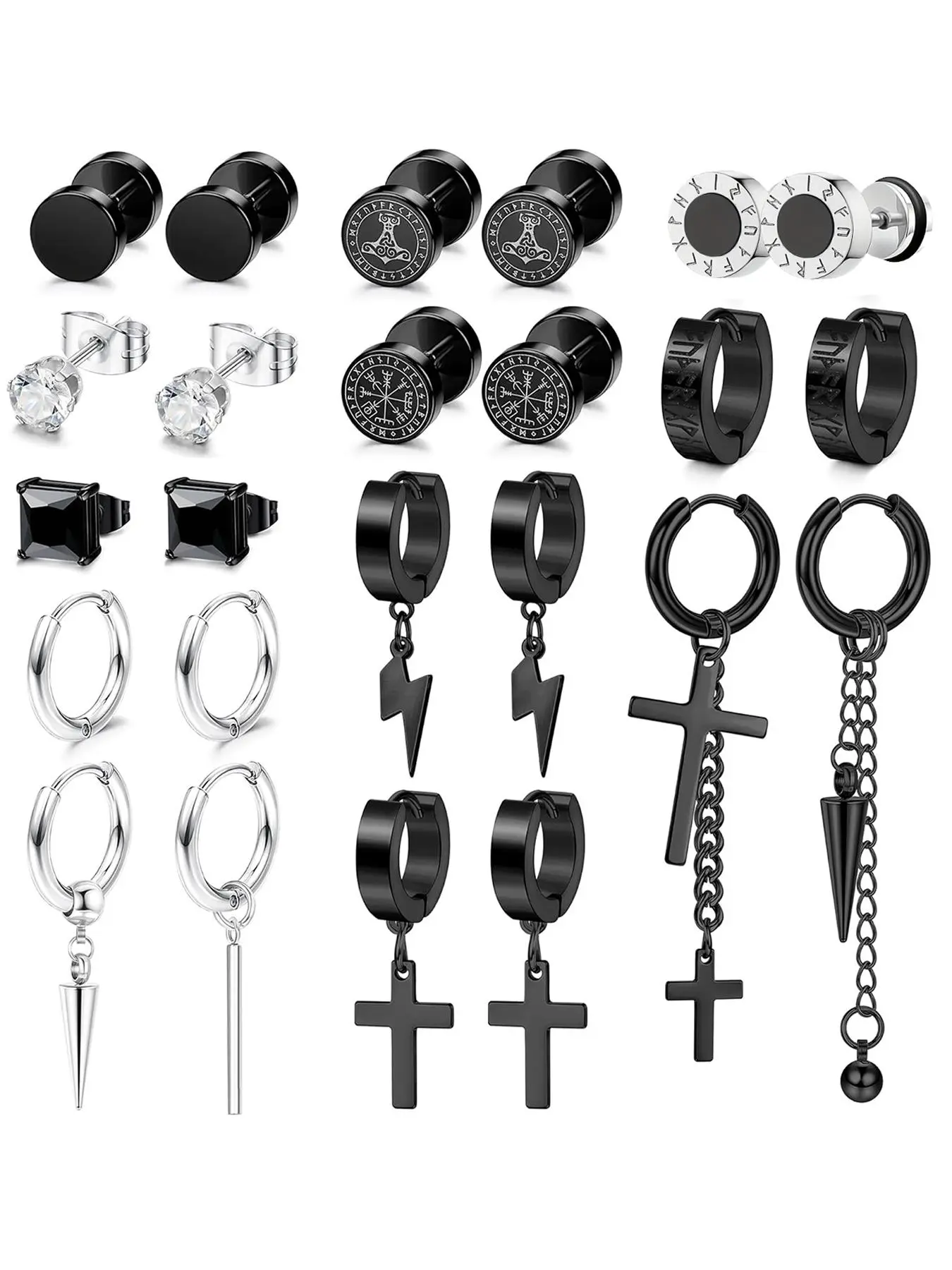 Punk Gothic Style Earrings Set, Stainless Steel Vintage Jewelry for Party, Daily Clothing Decor, Trendy All-match & Exquisite Stylish Jewelry for Birthday Gift, Cross Dangle Earring, Ear Studs, Fashion Jewelry