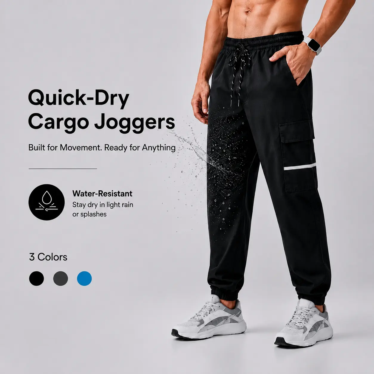 Men's Quick-Drying Jogger Pants - Quick-Dry Fabric, Water-Resistant Athletic Bottoms with Reflective Strips for Running, Gym Workouts