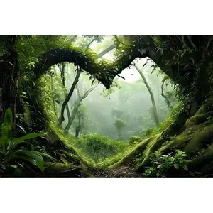 24x16 inches Polyester Tropical Rainforest Terrarium Background Stream Green Huge Tree Reptile Habitat Foggy Rainforest Aquarium Background